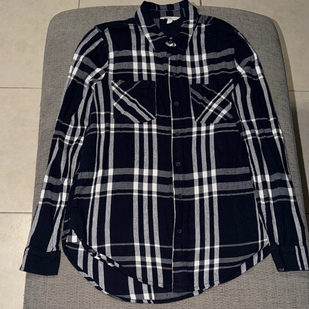 Lucky Brand Navy and White Plaid Shirt